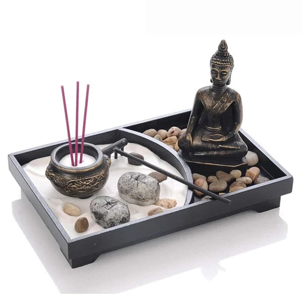 NNESN Tranquil Harmony Meditation Zen Garden Set with Buddha Figurines