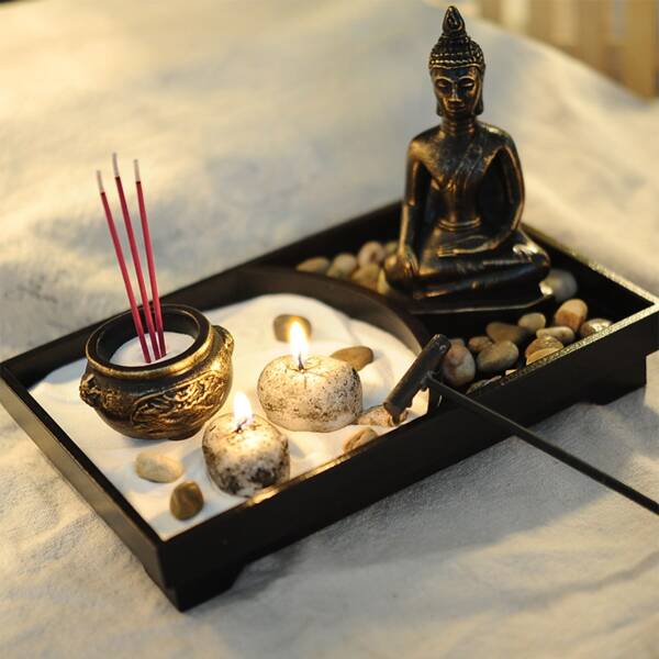 NNESN Tranquil Harmony Meditation Zen Garden Set with Buddha Figurines