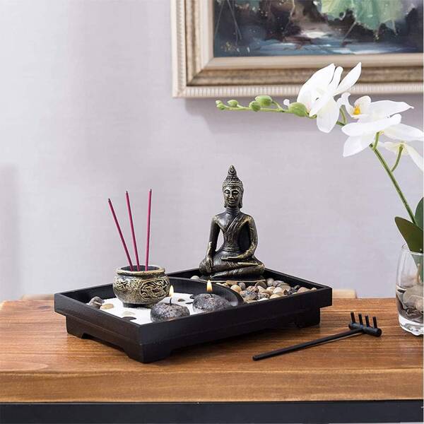 NNESN Tranquil Harmony Meditation Zen Garden Set with Buddha Figurines