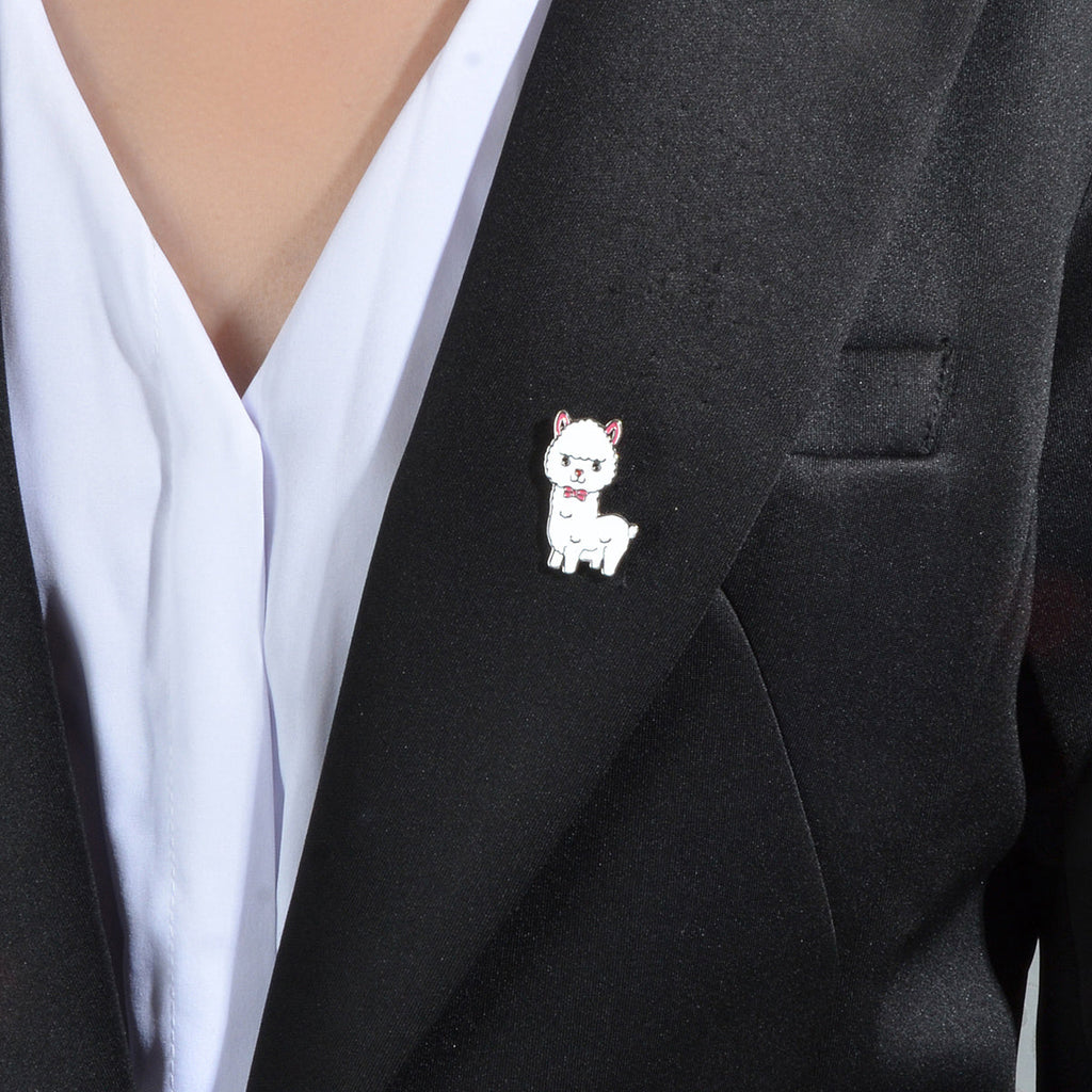 Kawaii Animal Alpaca Sheep White Enamel Brooches Casual Clothes Lapel Pins Badge-0
