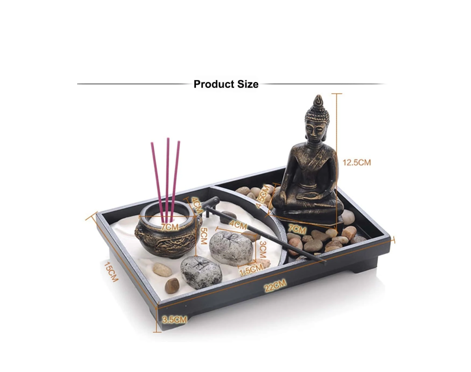 NNESN Tranquil Harmony Meditation Zen Garden Set with Buddha Figurines