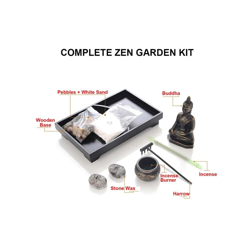NNESN Tranquil Harmony Meditation Zen Garden Set with Buddha Figurines