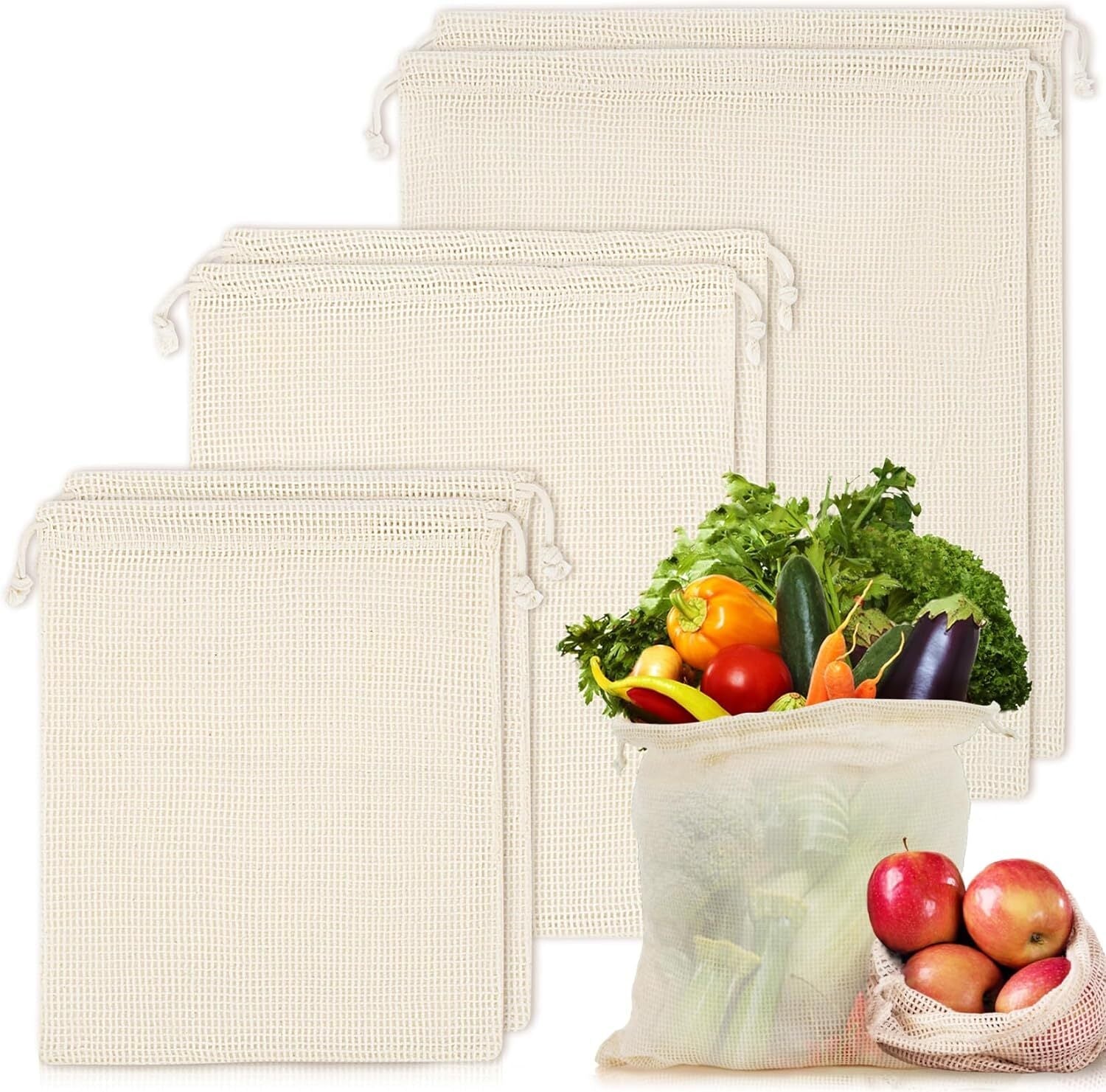 NNEDSZ Set of 10 ECOCLAND Reusable Mesh Produce Bags Fruit Grocery Storage Washable Eco Bag-0